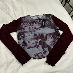 Motel Rocks Bonca Top Renaissance Cherub Burgundy Red L NWT NBW